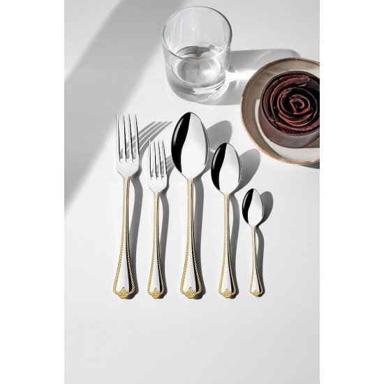 طقم أدوات المائدة مكون من 89 قطعة ذهبي مع صندوق خشبي فاخر