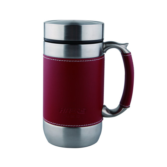 Red leather steel cup, 0.6 liter capacity