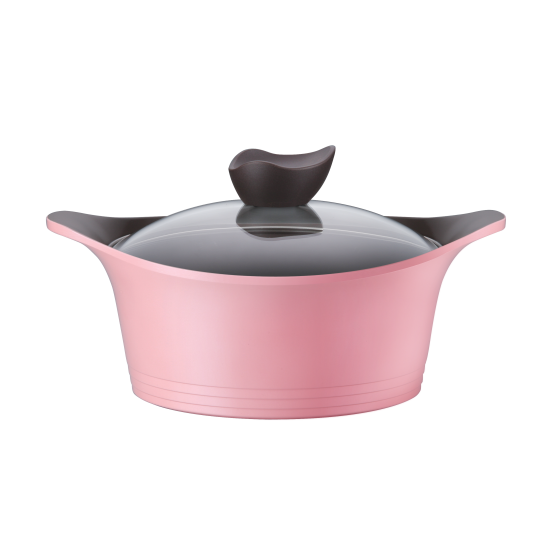 قدر نيوفلام أيني سيراميك بغطاء زجاجي، 26 سم وردي