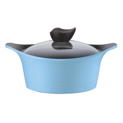 قدر نيوفلام أيني سيراميك بغطاء زجاجي، 26 سم ازرق