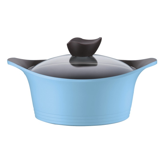 قدر نيوفلام أيني سيراميك بغطاء زجاجي، 26 سم ازرق