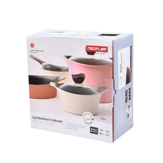 قدر منخفض نيوفلام أيني سيراميك بغطاء زجاجي، مقاس 32 سم، وردي