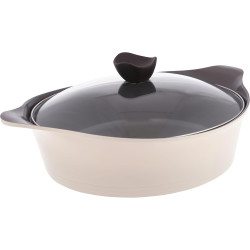 قدر منخفض نيوفلام أيني سيراميك بغطاء زجاجي، مقاس 30 سم، بيج