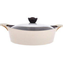 قدر منخفض نيوفلام أيني سيراميك بغطاء زجاجي، مقاس 30 سم، بيج