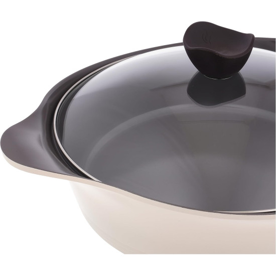 قدر منخفض نيوفلام أيني سيراميك بغطاء زجاجي، مقاس 30 سم، بيج