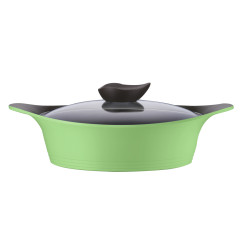 قدر منخفض نيوفلام أيني سيراميك بغطاء زجاجي، مقاس 30 سم، اخضر