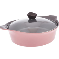 قدر منخفض نيوفلام أيني سيراميك بغطاء زجاجي، مقاس 32 سم، وردي