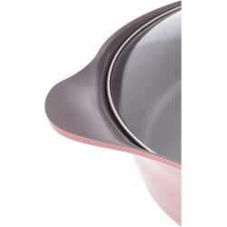 قدر منخفض نيوفلام أيني سيراميك بغطاء زجاجي، مقاس 32 سم، وردي