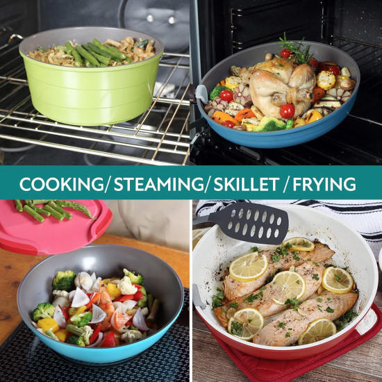 طقم اواني نيوفلام سيراميك ميداس 9 قطع غطاء زجاج