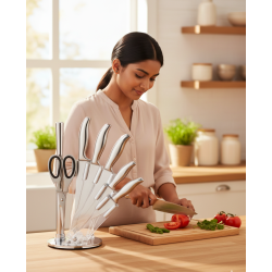 7-Piece Stainless Steel Kitchen Knife Set with Rotating Holder