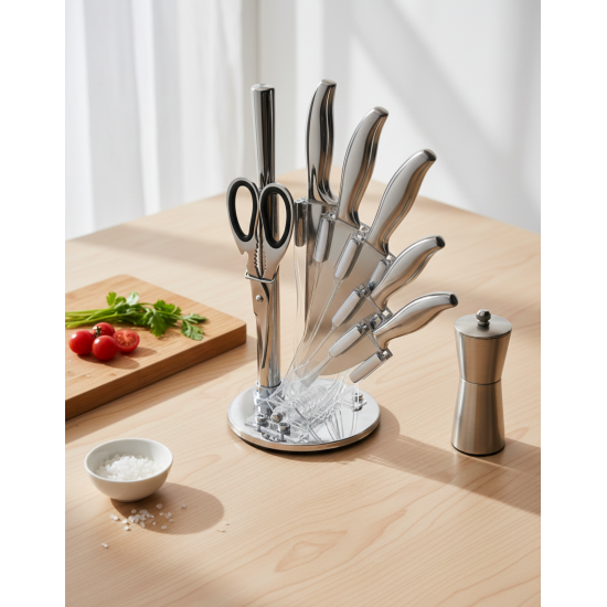 7-Piece Stainless Steel Kitchen Knife Set with Rotating Holder