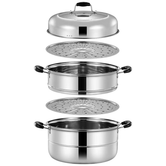 3-Tier Stainless Steel Steamer, 26cm