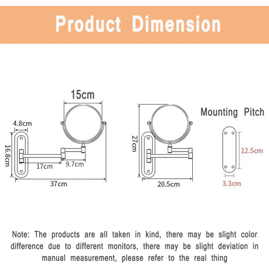 Double-Sided Round Wall Mirror - Regular Mirror + 15cm Magnifying Mirror Double-Sided Round Wall Mirror - Regular Mirror + 15cm Magnifying Mirror