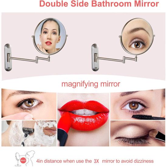 Double-Sided Round Wall Mirror - Regular Mirror + 15cm Magnifying Mirror Double-Sided Round Wall Mirror - Regular Mirror + 15cm Magnifying Mirror