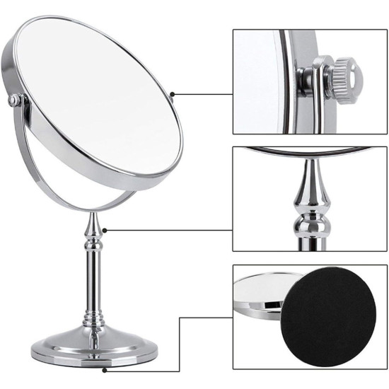 Elegant Double-Sided Round Mirror - Regular Mirror + Magnifying Mirror 17cm Elegant Double-Sided Round Mirror - Regular Mirror + Magnifying Mirror 17cm