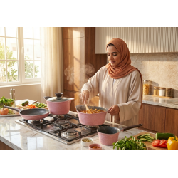 طقم تيلي من نيوفلام لون وردي 7 قطع