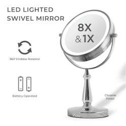 Double-Sided Illuminated Round Mirror - Regular Mirror + 15cm Magnifying Mirror