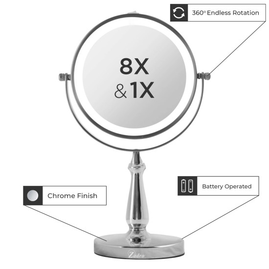 مراية دائرية ذات وجهين مضيئة - مرآة عادية + مرآة مكبرة 15 سم مراية دائرية ذات وجهين مضيئة - مرآة عادية + مرآة مكبرة 15 سم