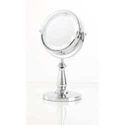 Double-Sided Illuminated Round Mirror - Regular Mirror + 15cm Magnifying Mirror