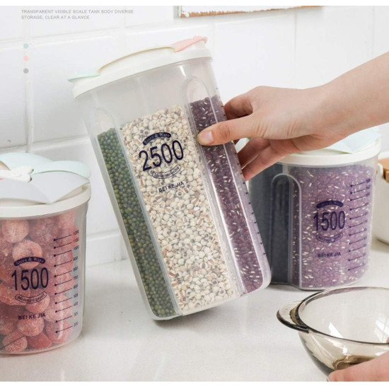 حافظة تخزين حبوب الطعام للمطبخ مقسمة 4 اقسام 2500 مل