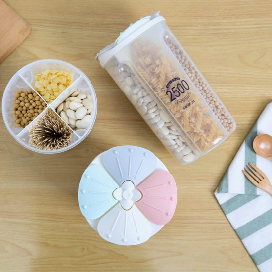 حافظة تخزين حبوب الطعام للمطبخ مقسمة 4 اقسام 2500 مل