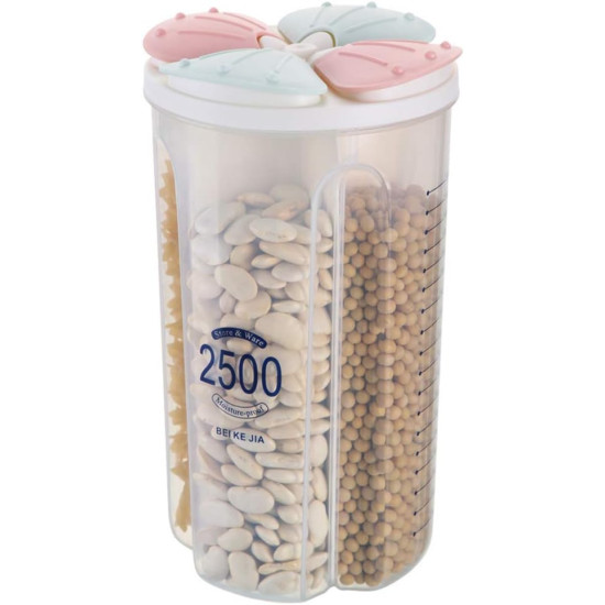 حافظة تخزين حبوب الطعام للمطبخ مقسمة 4 اقسام 2500 مل