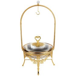  طبق تقديم دائري من الأستانلس ستيل مع سخان ذهبي منقوش سعة 4 لتر