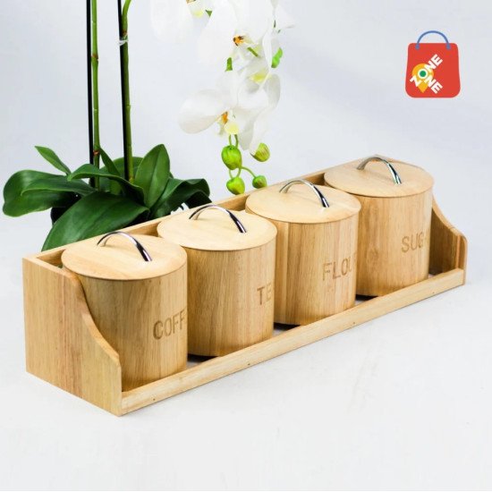 Set of 4 pieces of wooden spice boxes