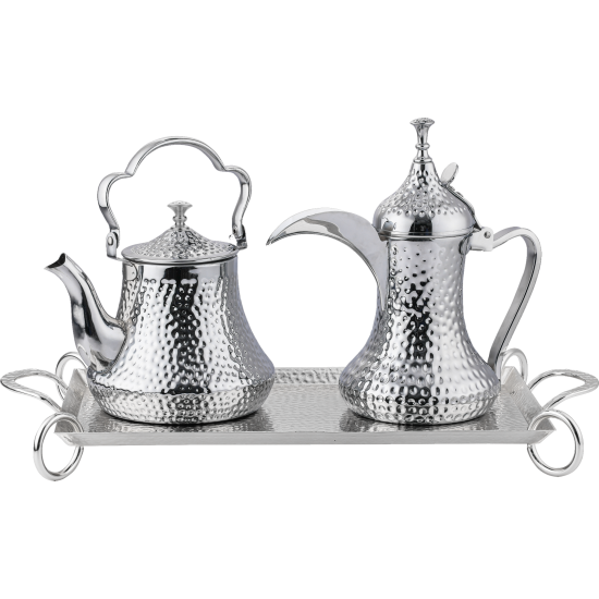 Dallah and refrigerator set with a silver embossed steel plate
