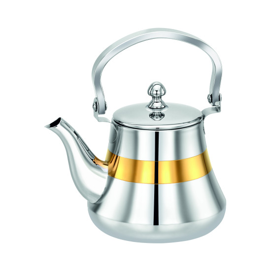 Indian steel tea pot, gold line, 900 ml