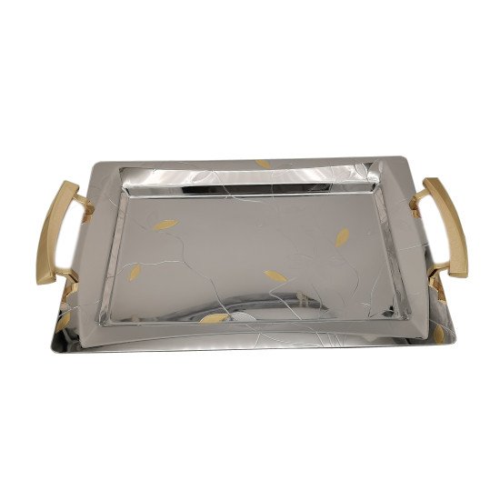 Set of stainless steel trays with a golden handle consisting of 3 pieces