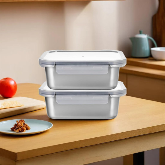 حافظة طعام من ستانلس ستيل مربع مقاس 640 مل