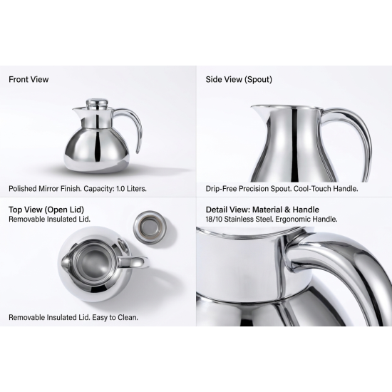 دلة قهوة استانلس ستيل فضي فاخرة 0.6 لتر