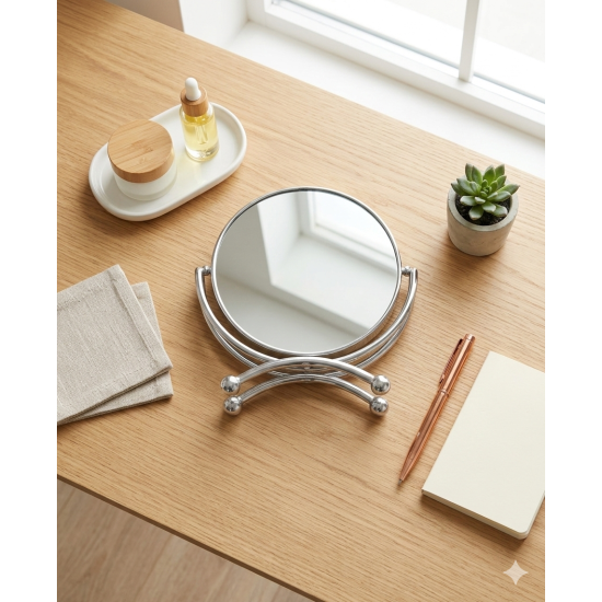 مراية دائرية ذات وجهين - مرآة عادية + مرآة مكبرة 15 سم