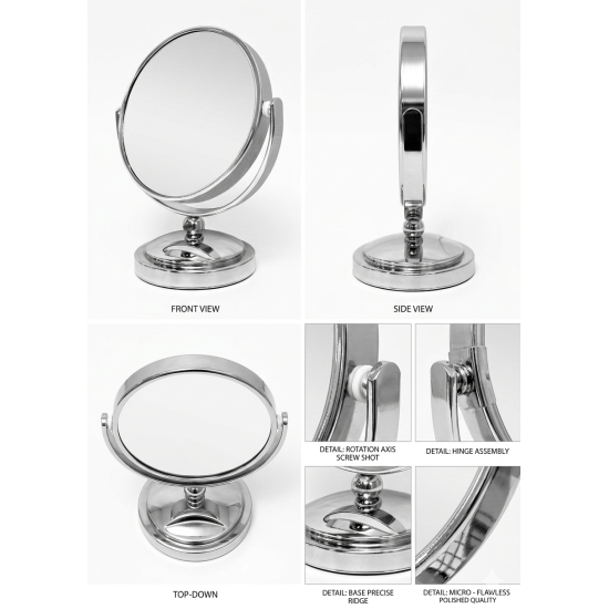 مراية دائرية ذات وجهين - مرآة عادية + مرآة مكبرة 12.5 سم