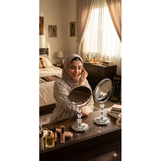 مراية دائرية ذات وجهين - مرآة عادية + مرآة مكبرة 17 سم