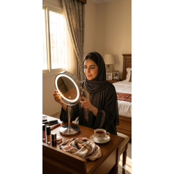 مراية دائرية ذات وجهين مع ليد - مرآة عادية + مرآة مكبرة 20 سم