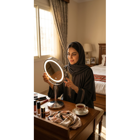 مراية دائرية ذات وجهين مع ليد - مرآة عادية + مرآة مكبرة 20 سم مراية دائرية ذات وجهين مع ليد - مرآة عادية + مرآة مكبرة 20 سم