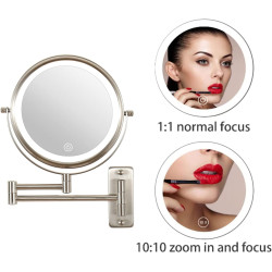 مراية دائرية حائط ذات وجهين مع ليد - مرآة عادية + مرآة مكبرة 20 سم