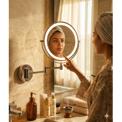 مراية دائرية حائط ذات وجهين مع ليد - مرآة عادية + مرآة مكبرة 20 سم