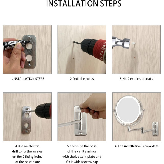 مراية دائرية حائط ذات وجهين مع ليد - مرآة عادية + مرآة مكبرة 20 سم