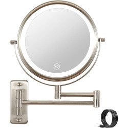 مراية دائرية حائط ذات وجهين مع ليد - مرآة عادية + مرآة مكبرة 20 سم