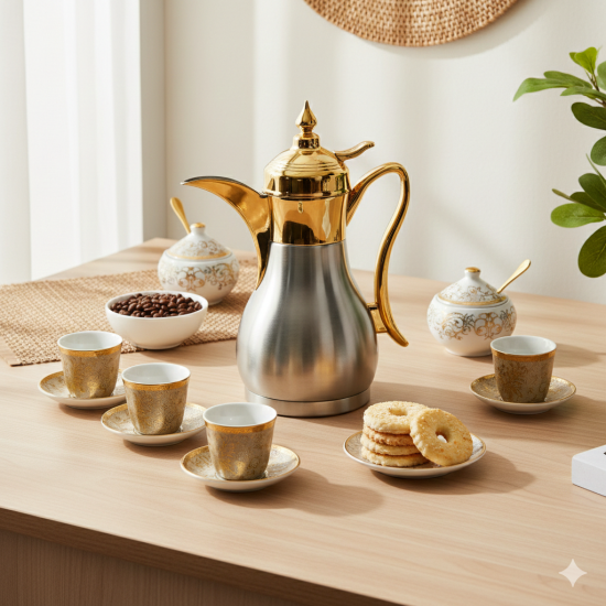 دلة قهوة من ريسا استانلس ستيل بلمسة ذهبية فاخرة 500 مل دلة قهوة من ريسا استانلس ستيل بلمسة ذهبية فاخرة 500 مل