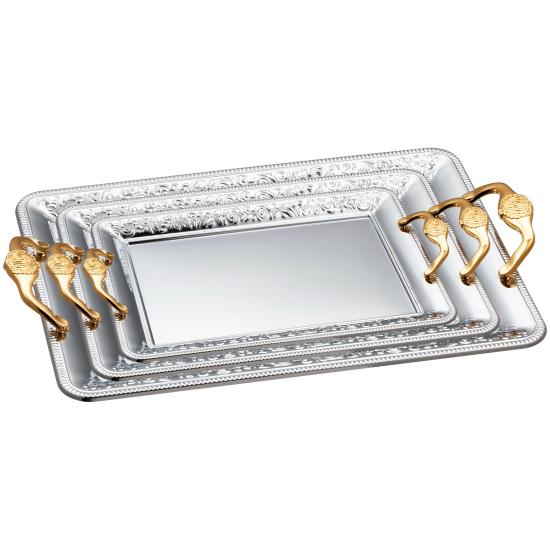 طقم صواني تقديم مشروبات استانلس ستيل – 3 قطع طقم صواني تقديم مشروبات استانلس ستيل – 3 قطع