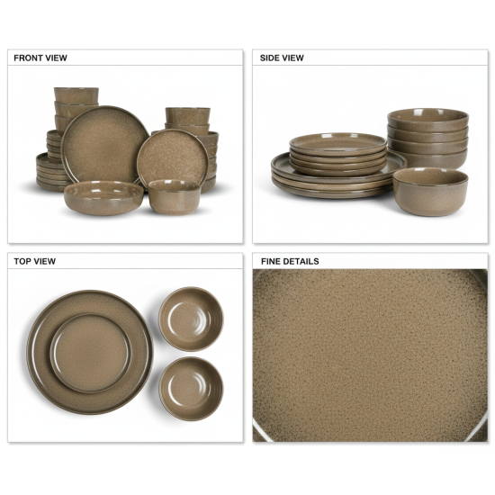 طقم سفرة عشاء خزفي من ريسا 24 قطعة بني غامق