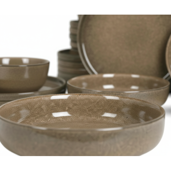 طقم سفرة عشاء خزفي من ريسا 24 قطعة بني غامق