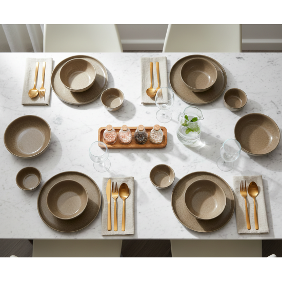 طقم سفرة عشاء خزفي من ريسا 24 قطعة بني غامق