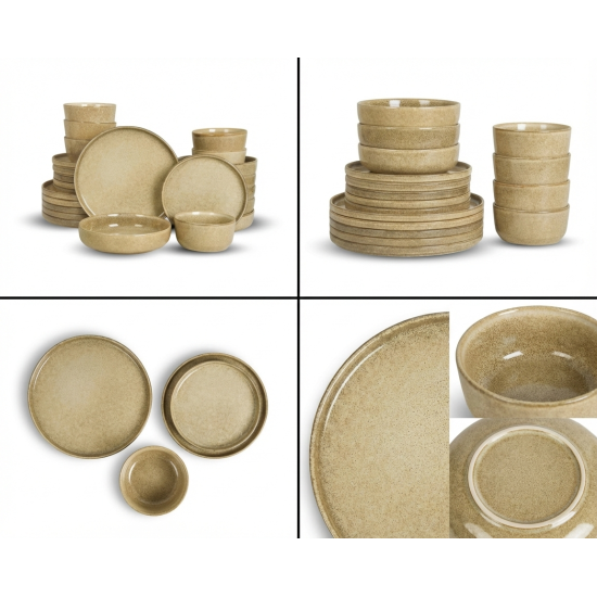 طقم سفرة عشاء خزفي من ريسا 24 قطعة بني فاتح