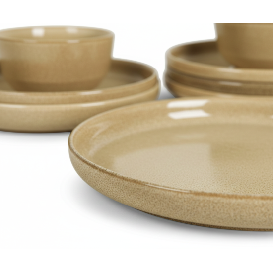 طقم سفرة عشاء خزفي من ريسا 24 قطعة بني فاتح