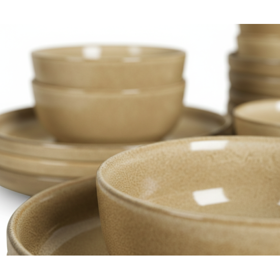 طقم سفرة عشاء خزفي من ريسا 24 قطعة بني فاتح